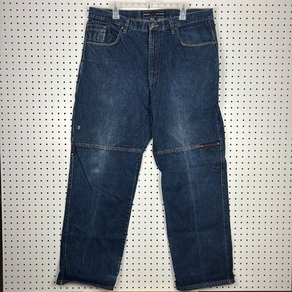 Phat Farm Y2K Double Knee Jeans 38x32 Grunge Blue Hip Hop Streetwear Skate Baggy